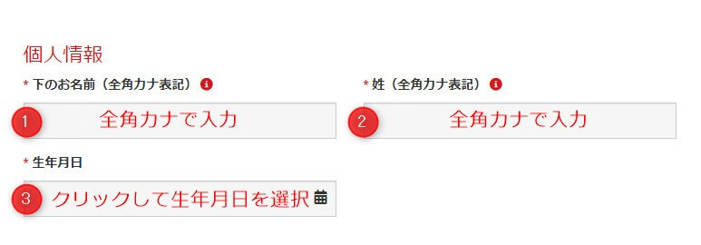 氏名、生年月日の入力