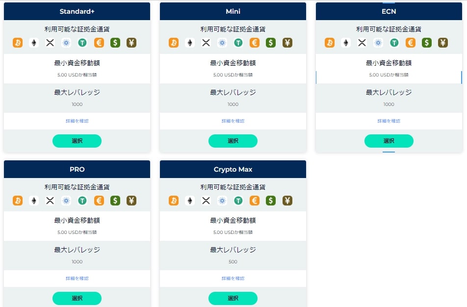 口座タイプの選択