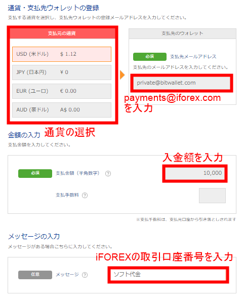 iforex　入金　ビットウォレット