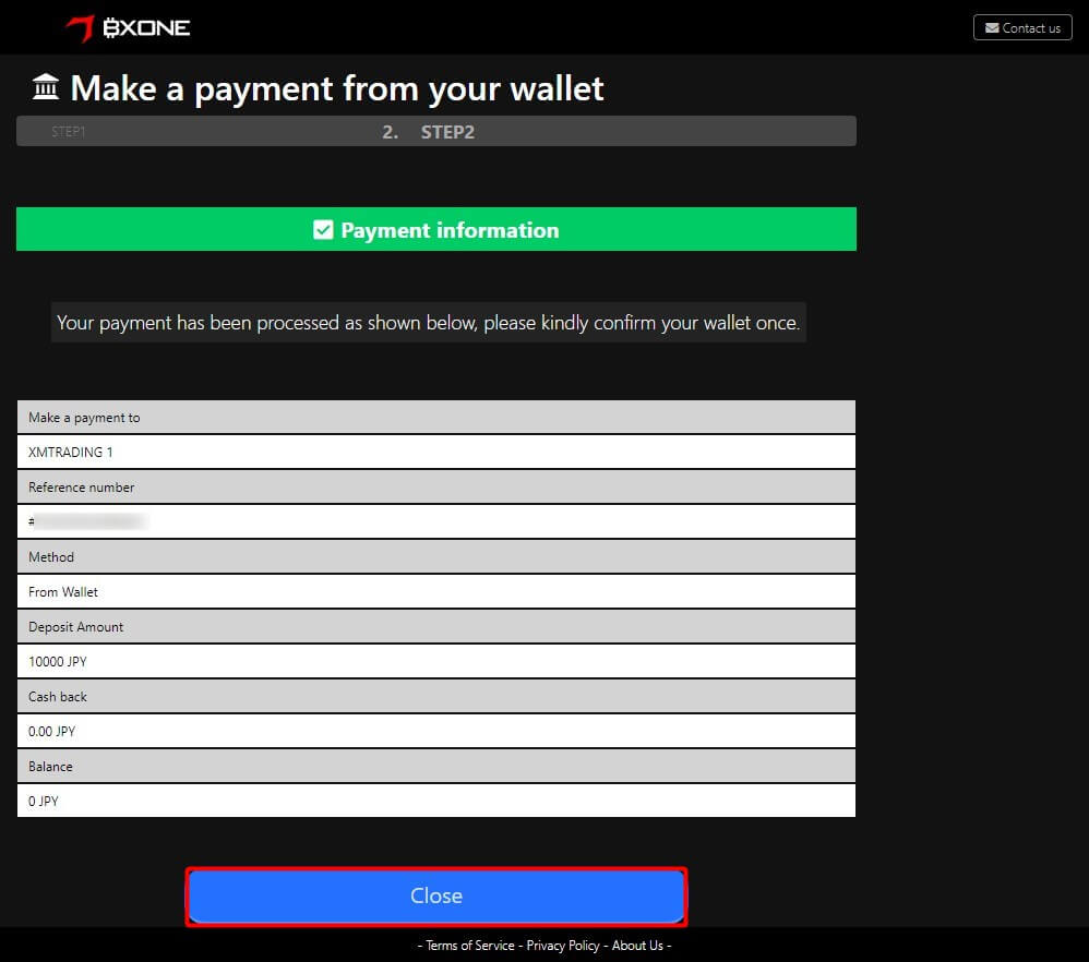 XMTrading BXONE入金 支払い情報